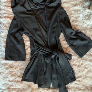 Dark grey hooded wrap sweater